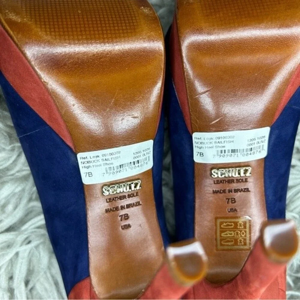 SCHUTZ blue orange y2k suede platform stiletto high heels women's shoe size 7 B